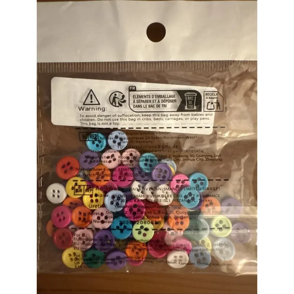 NWT Set Of 100 Multicolored Four Holed 9 mm Buttons